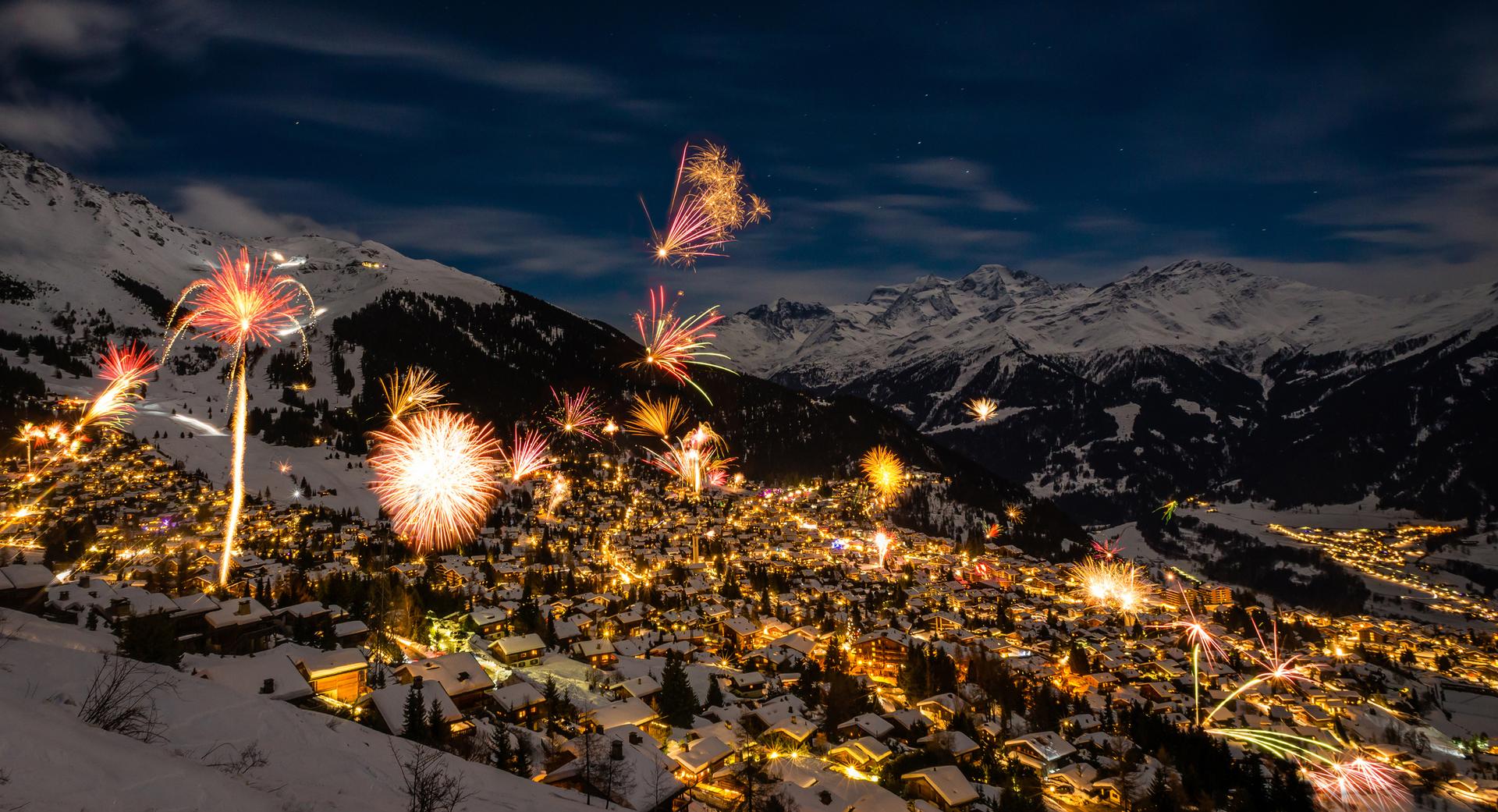 Fireworks in Verbier at New Year