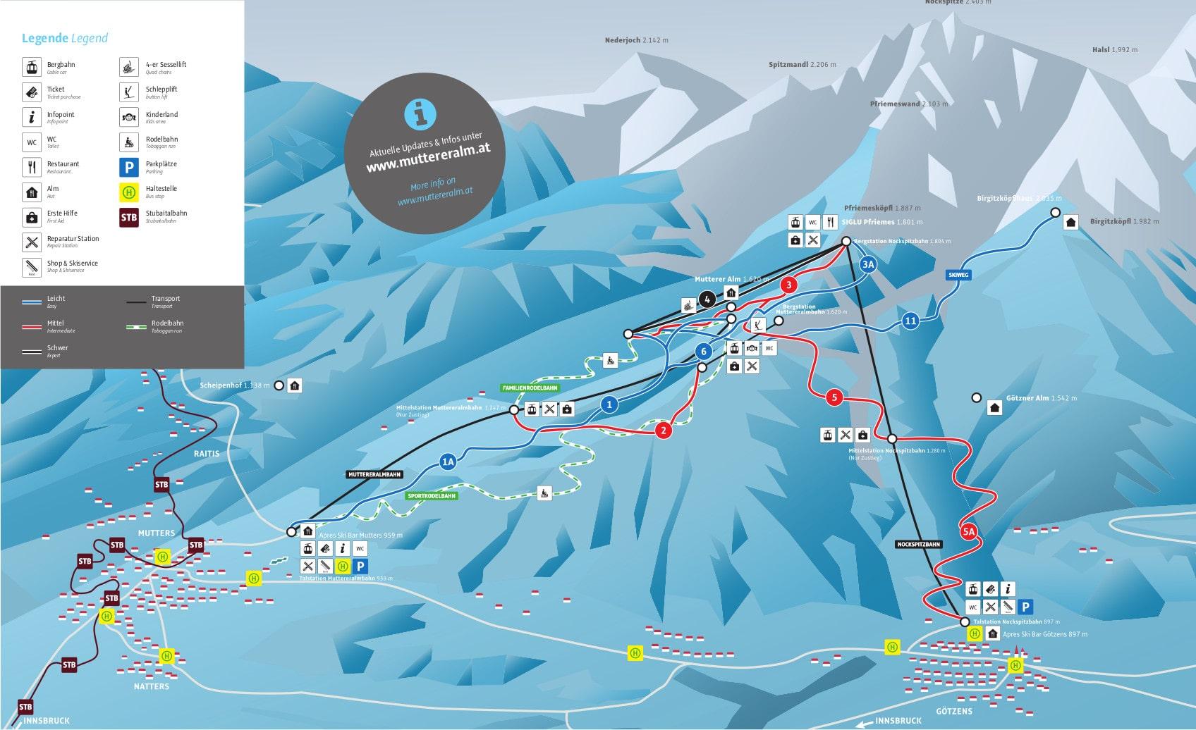 Muttereralm ski map
